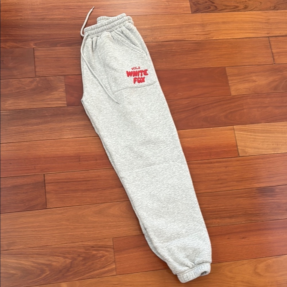White Fox Boutique Gray Track Pants with Elastic Cuffs